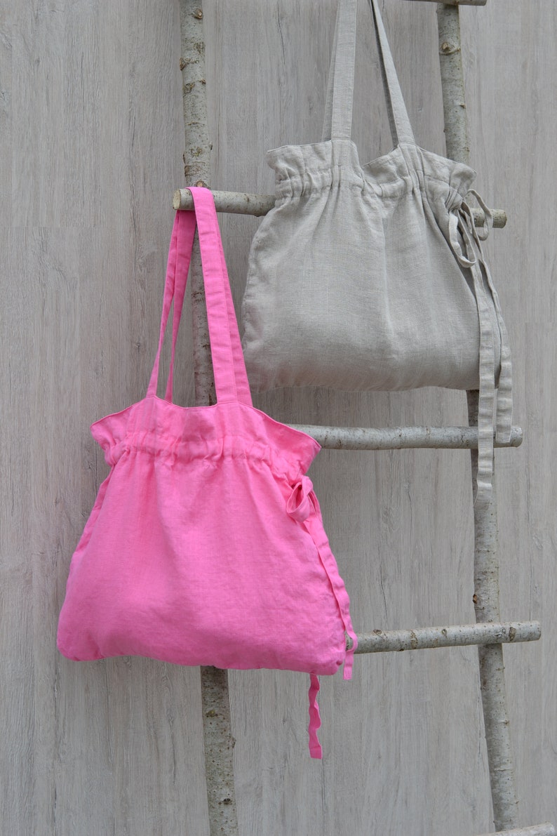 Natural linen tote bag/ Shopping bag / Beach tote / Eco friendly / Reusable bag / Shopper / Travel bag / Yoga tote / Stonewashed image 5