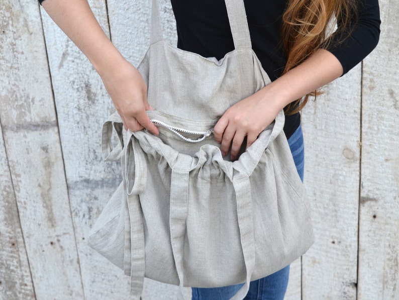 Natural linen tote bag/ Shopping bag / Beach tote / Eco friendly / Reusable bag / Shopper / Travel bag / Yoga tote / Stonewashed image 2