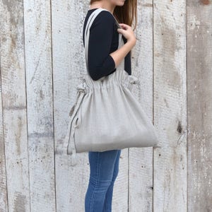 Natural linen tote bag/ Shopping bag / Beach tote / Eco friendly / Reusable bag / Shopper / Travel bag / Yoga tote / Stonewashed image 3