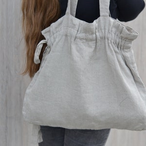 Natural linen tote bag/ Shopping bag / Beach tote / Eco friendly / Reusable bag / Shopper / Travel bag / Yoga tote / Stonewashed image 8