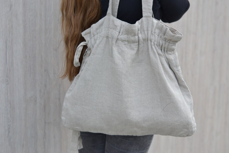 Natural linen tote bag/ Shopping bag / Beach tote / Eco friendly / Reusable bag / Shopper / Travel bag / Yoga tote / Stonewashed image 8