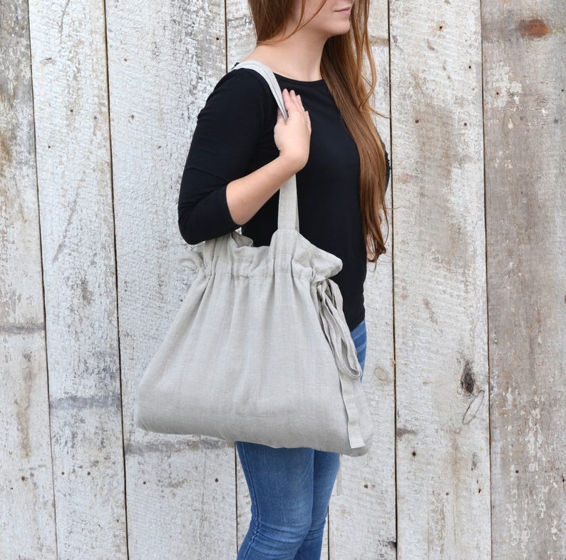 Natural linen tote bag/ Shopping bag / Beach tote / Eco friendly / Reusable bag / Shopper / Travel bag / Yoga tote / Stonewashed image 1