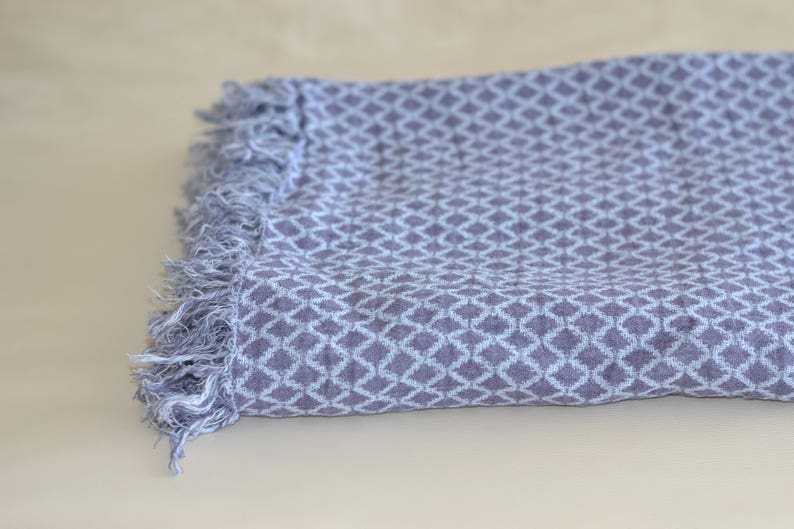 Lovely Violet and Baby Blue Linen Blanket. Double sided. As shawl or home decor detail. Available in 3 sized. Matching mommy-daughter style image 5