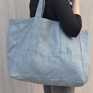 Linen Canvas Bag, Linen Tote Bag, Blue and White linen tote, Handbag, Travel gab, Shoulder bag, Two colors, Inside zipper pocket, Durable image 1