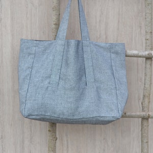 Linen Canvas Bag, Linen Tote Bag, Blue and White linen tote, Handbag, Travel gab, Shoulder bag, Two colors, Inside zipper pocket, Durable image 5