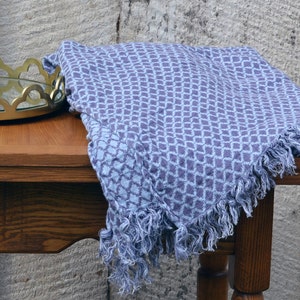 Lovely Violet and Baby Blue Linen Blanket. Double sided. As shawl or home decor detail. Available in 3 sized. Matching mommy-daughter style image 3