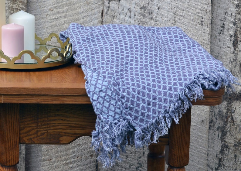 Lovely Violet and Baby Blue Linen Blanket. Double sided. As shawl or home decor detail. Available in 3 sized. Matching mommy-daughter style image 3