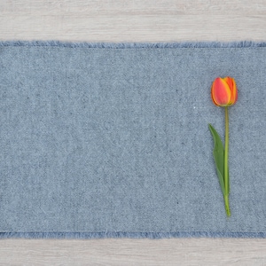 Natural Linen Reversible Placemat,  Placemat with a fringe, Blue-Grey and White, Two sided, Dinner setting, Table linen, Set of 2, 4, 6