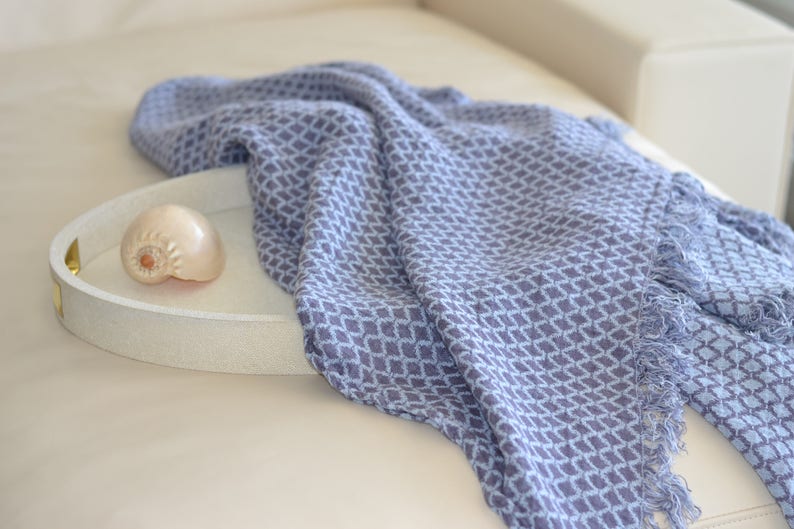 Lovely Violet and Baby Blue Linen Blanket. Double sided. As shawl or home decor detail. Available in 3 sized. Matching mommy-daughter style image 1
