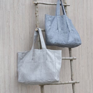 Linen Canvas Bag, Linen Tote Bag, Blue and White linen tote, Handbag, Travel gab, Shoulder bag, Two colors, Inside zipper pocket, Durable image 3