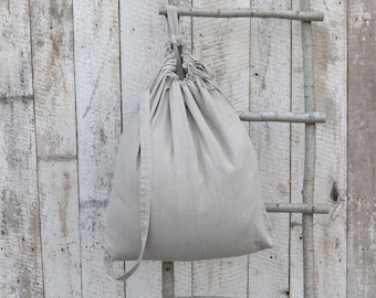 Linen laundry bag/ Drawstring bag / Shoulder strap / Dry clean bag / Laundry carrier / Storage bag /  Travel bag / Laundry hamper