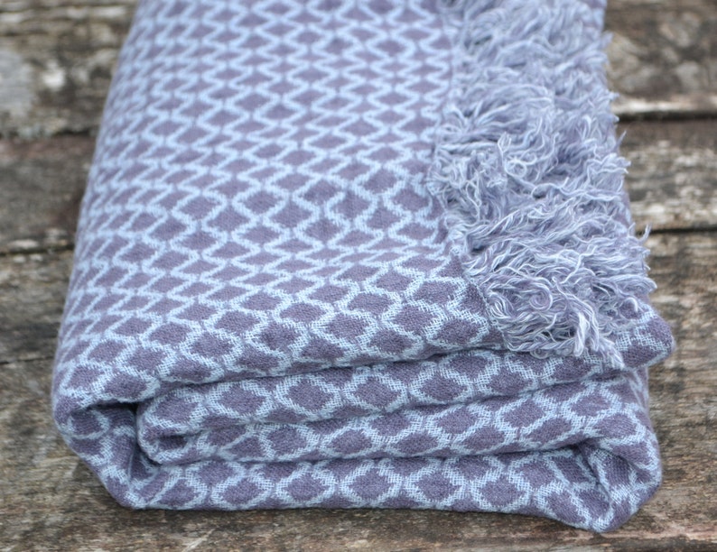 Lovely Violet and Baby Blue Linen Blanket. Double sided. As shawl or home decor detail. Available in 3 sized. Matching mommy-daughter style image 2