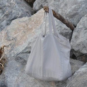 Light grey linen tote bag/ Shopping bag / Beach tote / Eco friendly / Reusable bag / Shopper / Summer bag / Travel bag / Yoga tote