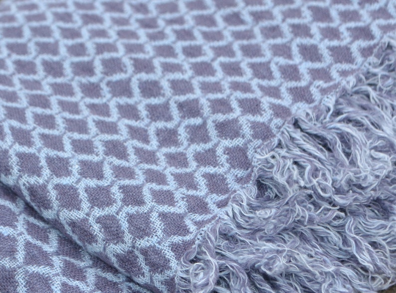 Lovely Violet and Baby Blue Linen Blanket. Double sided. As shawl or home decor detail. Available in 3 sized. Matching mommy-daughter style image 4