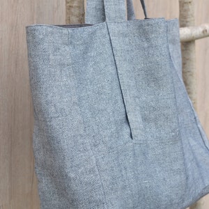 Linen Canvas Bag, Linen Tote Bag, Blue and White linen tote, Handbag, Travel gab, Shoulder bag, Two colors, Inside zipper pocket, Durable image 4