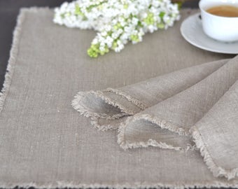 Set of two rustic linen placemats / Stonewashed linen / Placemat with fringe / Flax linen / Natural thick linen / Table décor