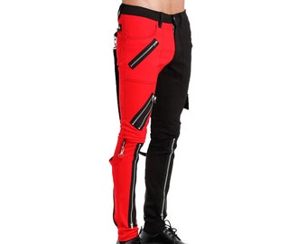 Vintage Red Tartan Bondage Pants/ Zip Punk Trousers, Tiger Vintage Red Tartan Bondage Pants/ Zip Punk Trousers, Tiger