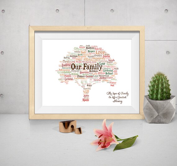 personalised family tree word art print bespoke typography etsy family tree word art