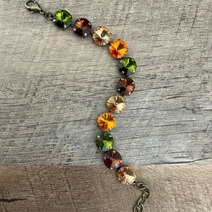 Hello Fall! Crystal 12mm Rivoli Fall Bracelet ~ Antique Brass ~ Burnt Orange ~ Pumpkin ~ Brown Sugar ~ Olive ~ Fall Jewelry bild 2