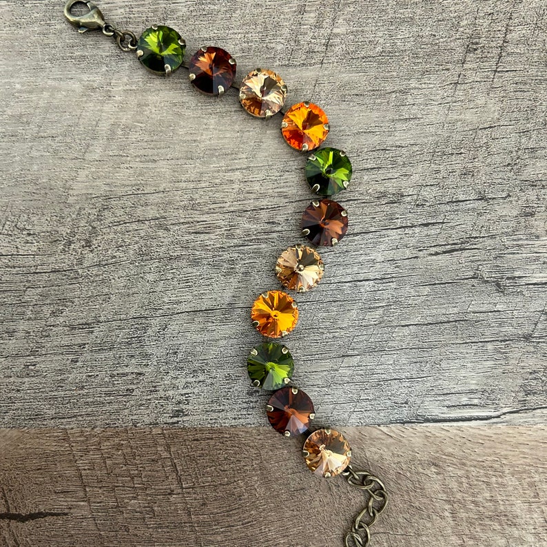 Hello Fall! Crystal 12mm Rivoli Fall Bracelet ~ Antique Brass ~ Burnt Orange ~ Pumpkin ~ Brown Sugar ~ Olive ~ Fall Jewelry bild 2