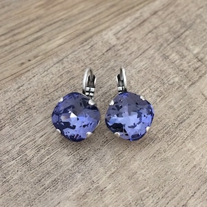 Rich Purple 12mm Cushion Cut Crystal Drop Earrings ~ Purple Earrings ~ Tanzanite Earrings ~ Gifts for Her