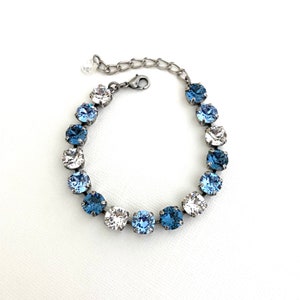 Steel Blue Mix 8mm Crystal Bracelet Antique Silver Gifts for Her Something Blue Pale Baby Blue Denim Blue Clear Shades of Blue image 5