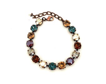 Almost Autumn 8mm Fine Crystal Bracelet ~ Antique Copper ~ Maroon ~ Burgundy ~ Wine ~ Neutral Brown ~ Patina ~ Pine Green ~ Gifts for Her