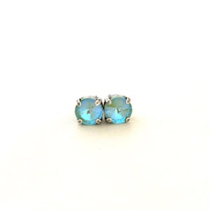 Spring Mint 8mm Crystal Stud Earrings Iridescent Mint Green Delite Antique Silver Post Earrings Gifts for Her image 5