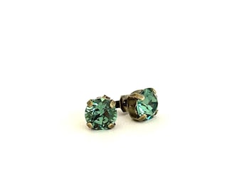 Lucky Green Studs Post 8mm Crystal Earrings ~ Erinite Green Earrings ~ Gifts for Her ~ St Patrick's Day ~ Simple Green Studs