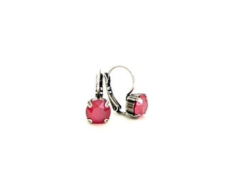 Royal Red 8mm Crystal Earrings ~ Retired Rare ~ Antique Silver Lever Backs ~ Flat Rich Red ~ Embellished with Swarovski® Crystals