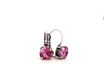 Dark Rose 8mm Crystal Drop Earrings ~ Antique Silver Lever Back ~ Embellished with Swarovski® Crystals