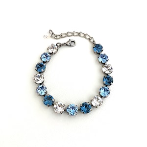 Steel Blue Mix 8mm Crystal Bracelet Antique Silver Gifts for Her Something Blue Pale Baby Blue Denim Blue Clear Shades of Blue image 1