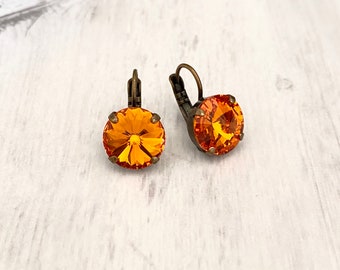 Pumpkin 12mm Drop Earrings ~ Fall Earrings ~ Antique Brass ~ Orange Earrings ~ Gifts for Her ~ Burnt Orange ~ Rare Tangerine