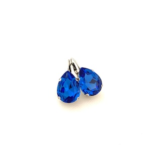 Sapphire Blue Large Pear 18mm Crystal Drop Dangle Earrings ~ Antique Silver ~ Gifts for Her ~ Vibrant Blue Teardrops ~ September Birthdays
