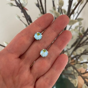 Spring Mint 8mm Crystal Stud Earrings Iridescent Mint Green Delite Antique Silver Post Earrings Gifts for Her image 2