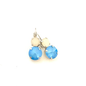 Soft Blue and Sandy Opal Two Stone Drop Dangle Crystal Earrings ~ 8mm 12mm ~ Silver Rhodium Setting ~ Gifts for Her