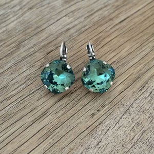 Erinite Green 12mm Cushion Cut Crystal Earrings ~ Antique Silver ~ Drop Dangle Earrings ~ St. Patrick's Day~ Gifts for Her