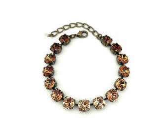 Smokey Ombre Rustic Tone 8mm Crystal Bracelet ~ Adjustable Antique Bronze Brass setting ~ Topaz ~ Rich Neutral Browns ~ Fall & Autumn