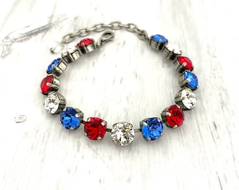 Red White & Blue Crystal 8mm Bracelet ~ Patriotic Gifts ~ Memorial Day ~ Veteran's Day ~ American Pride ~ 4th of July