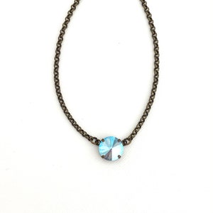 Light Sapphire Shimmer 14mm Single Stone Necklace ~ Iridescent AB Blue Sapphire ~ Minimalist ~ Antique Brass ~ Only One Available