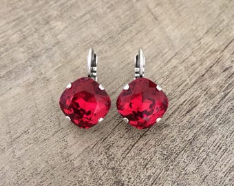 Scarlet 12mm Cushion Cut Earrings // Bridesmaid Gifts // Customize // Gifts for Her