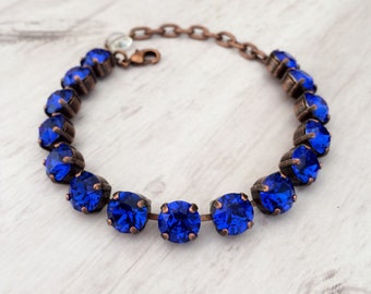 Majestic Blue 8mm Bracelet ~ Blue Tennis Bracelet ~ Antique Copper ~ Cobalt Blue ~ Blue Bracelet ~ Electric Blue