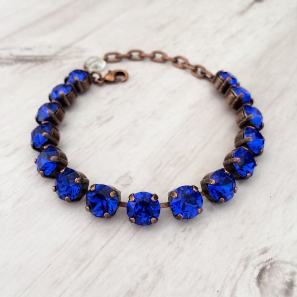 Majestic Blue 8mm Bracelet ~ Blue Tennis Bracelet ~ Antique Copper ~ Cobalt Blue ~ Blue Bracelet ~ Electric Blue