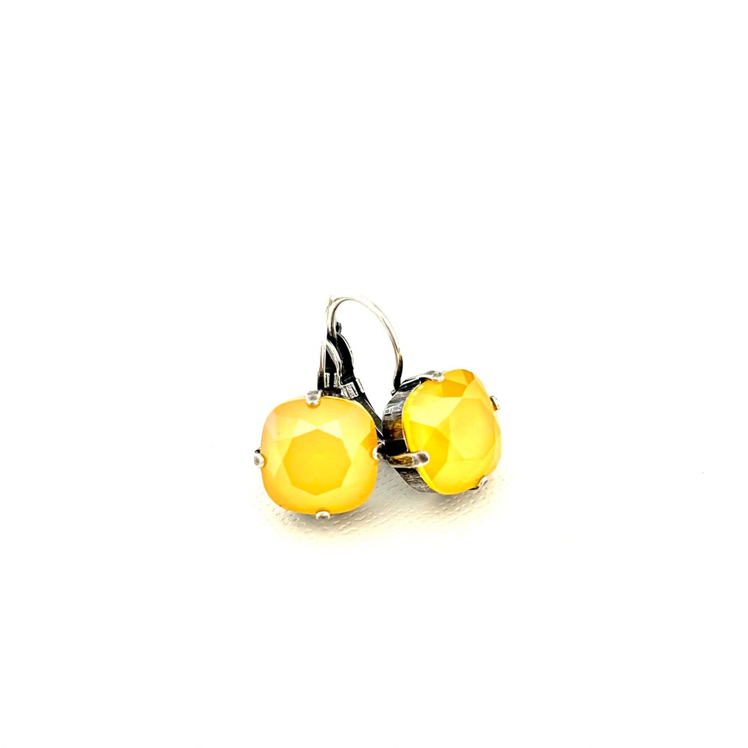 Buttercup Yellow 12mm Cushion Cut Crystal Earrings ~ Yellow Bridesmaids ...