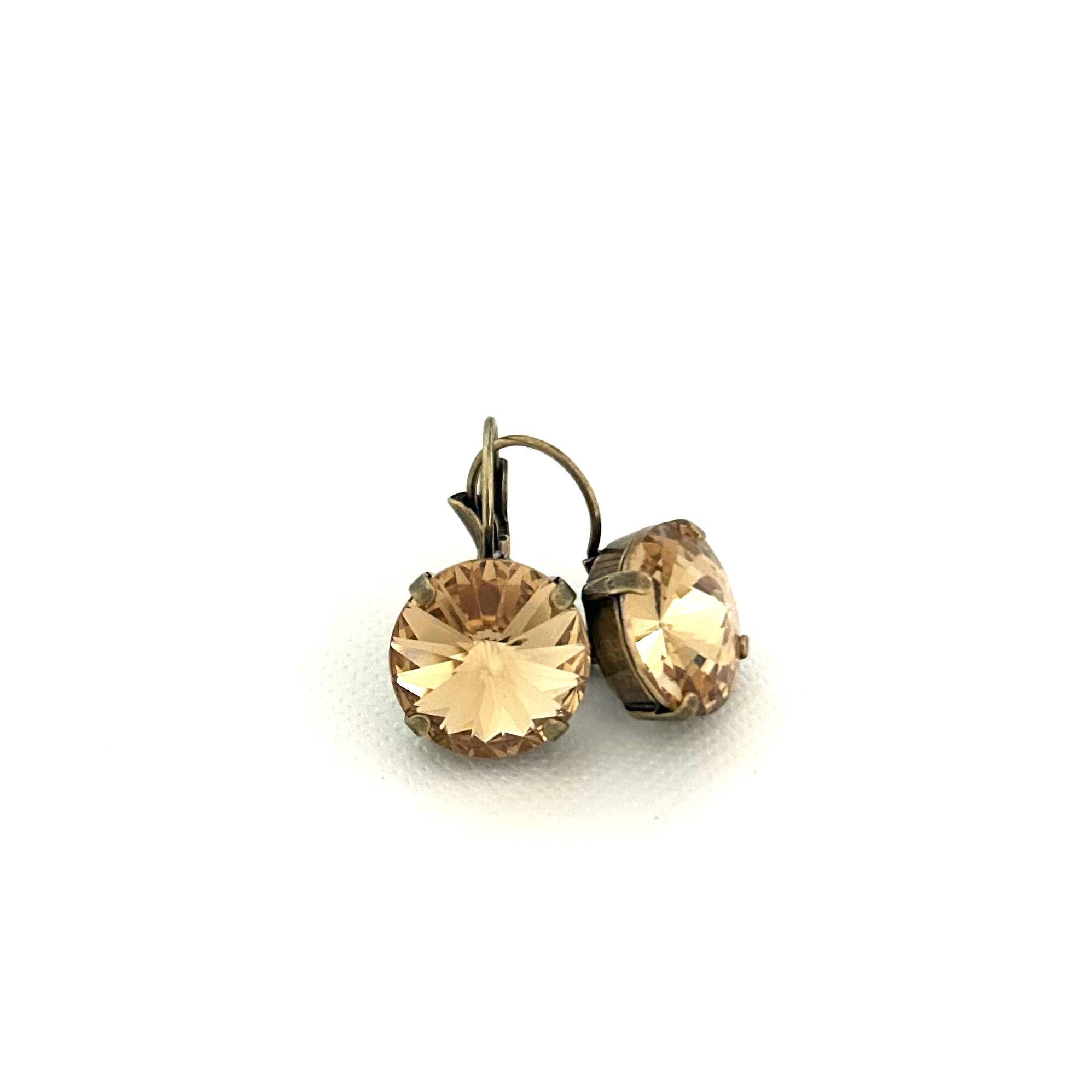 Light Colorado Topaz 14mm Crystal Drop Earrings ~ Neutral ~ Fall Jewelry ~ Gifts for Her