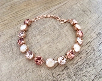 Ivory Blush Rose 8mm Crystal Bracelet ~ Vintage Rose ~ Rose Gold Blush Bracelet ~ Pink & Gold Bridesmaids 8mm Bracelet ~ Blush Bracelet
