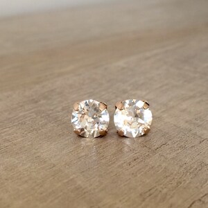 Classic Clear Crystal 8mm Stud Post Earrings ~ Rose Gold Finish ~ Clear Post Earrings ~ Classic Style ~ Gifts for Her