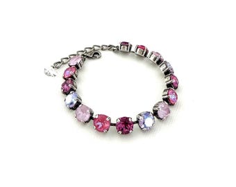 Blush Bloom 8mm Crystal Bracelet ~ Pink Purple Gradient Chain Jewelry ~ Pinks and Purples ~ Embellished with Swarovski® Crystals