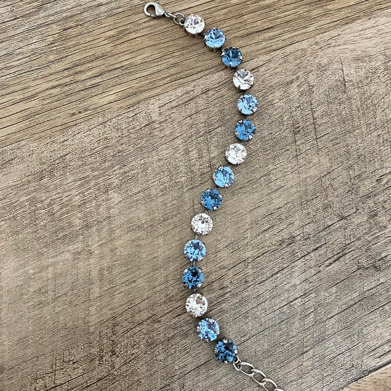 Steel Blue Mix 8mm Crystal Bracelet Antique Silver Gifts for Her Something Blue Pale Baby Blue Denim Blue Clear Shades of Blue image 2