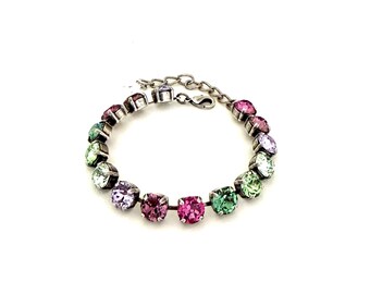 Violet and Vine 8mm Crystal Bracelet ~ Pinks Purple Greens ~ Antique Silver ~ Embellished with Swarovski® Crystals